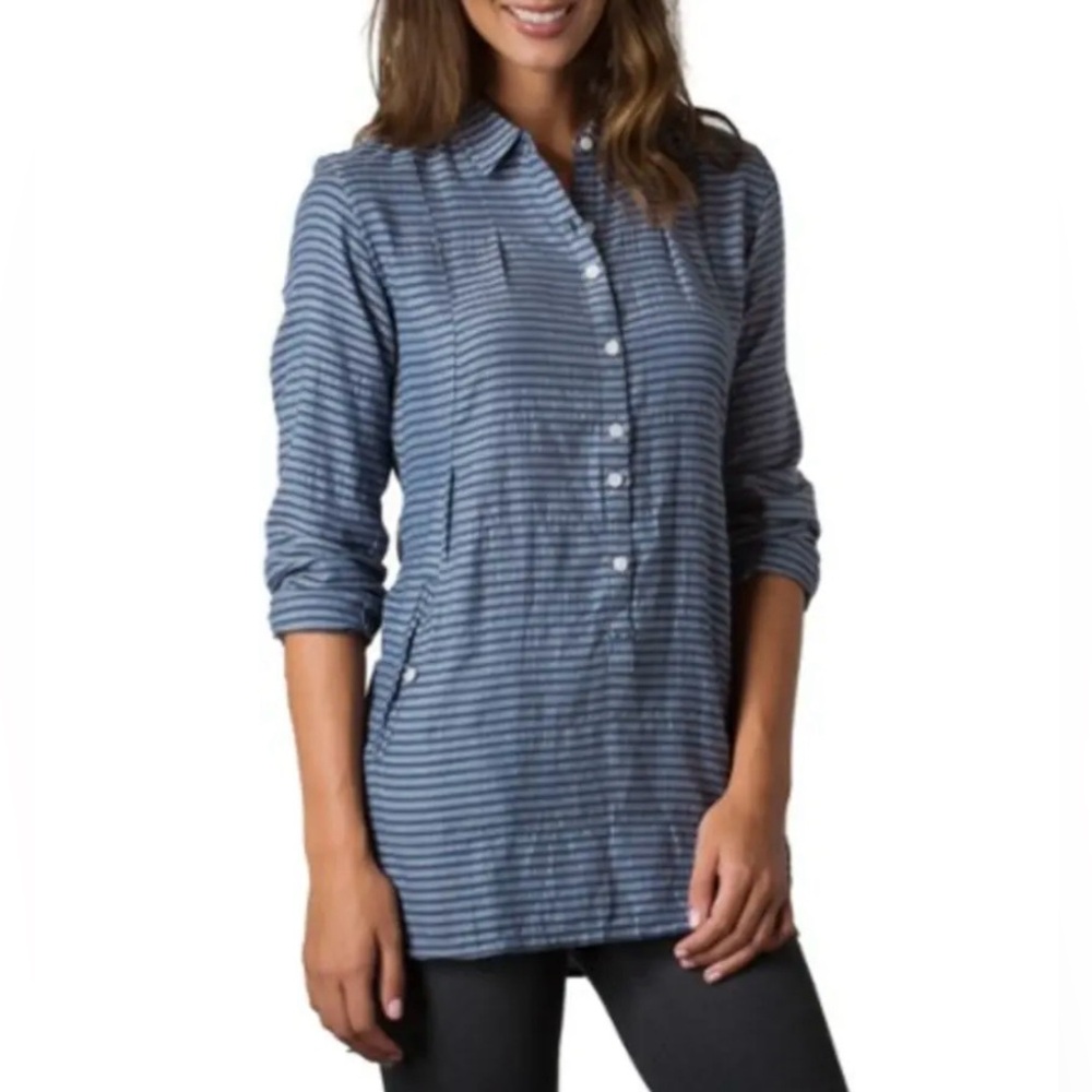 Toad&Co Mixologist Tunic Long Sleeve Blue Stripe Organic Cotton Women’s Medium